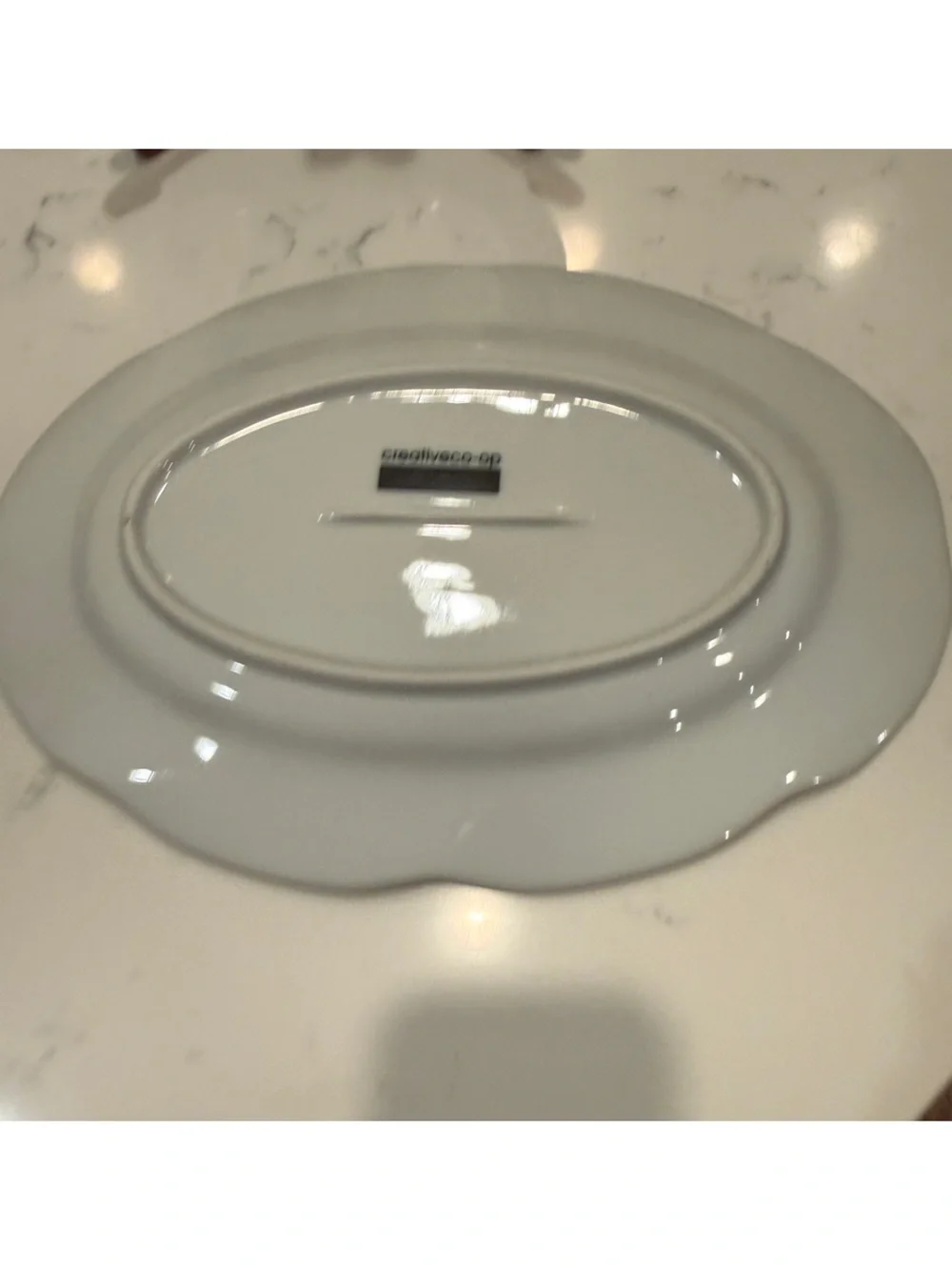 Creative Co-Op Blue & White Botanical Butterfly Oval Serving Platter 12”